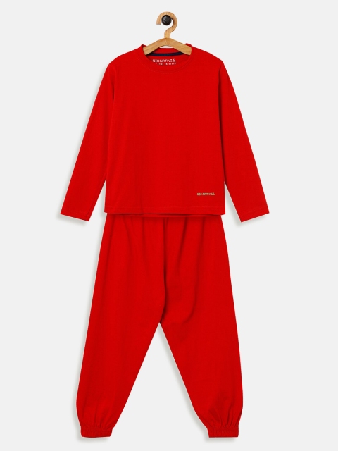 

NEO NATIVES Unisex Kids Red Pure Cotton T-shirt with Pyjamas