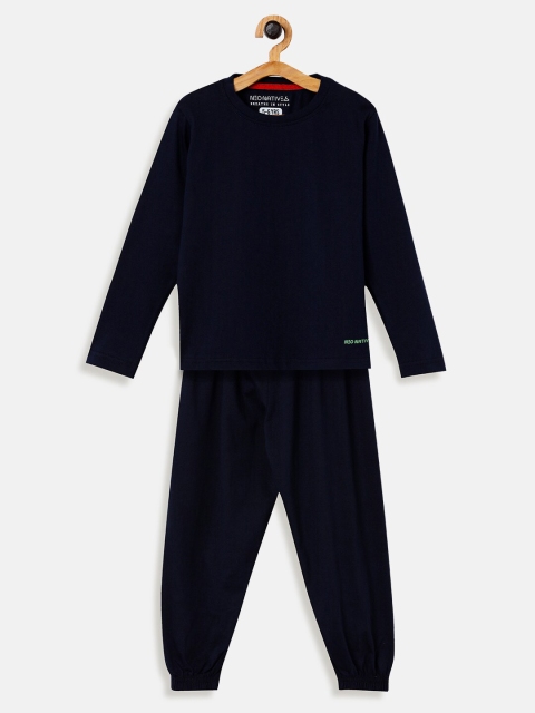 

NEO NATIVES Unisex Kids Navy Blue Pure Cotton T shirt & Pyjmama