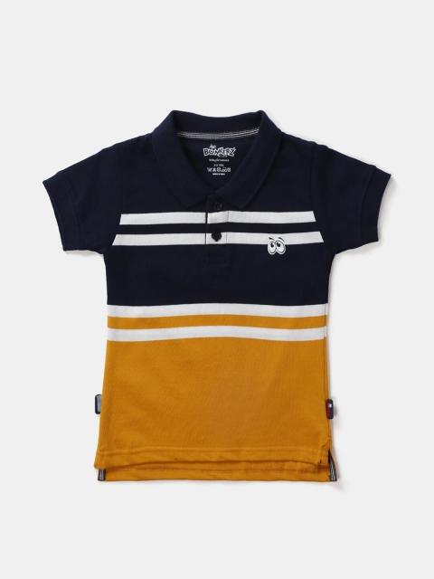 

Hopscotch Boys Blue & french middle red purple Striped Henley Neck Applique T-shirt