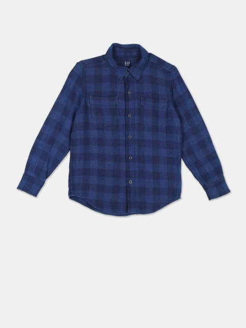 

GAP Boys Blue Spread Collar Checked Casual Shirt