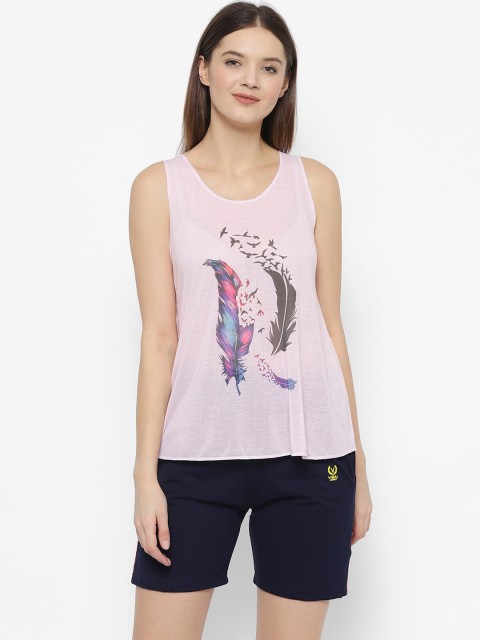 

VIMAL JONNEY Women Navy Blue & Pink Printed T-shirt with Shorts