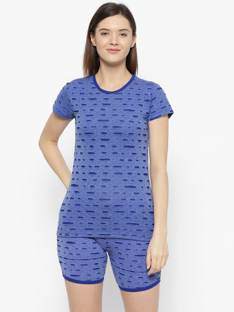 

VIMAL JONNEY Women Blue Striped Night Suit