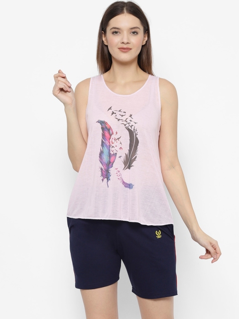 

VIMAL JONNEY Women Pink & Navy Blue Printed Night suit