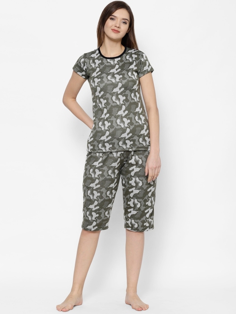 

VIMAL JONNEY Women Olive Green Printed Night suit