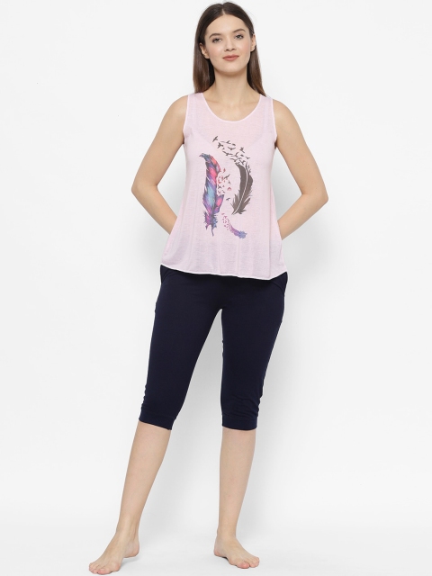 

VIMAL JONNEY Women Pink & Navy Blue Printed Night suit