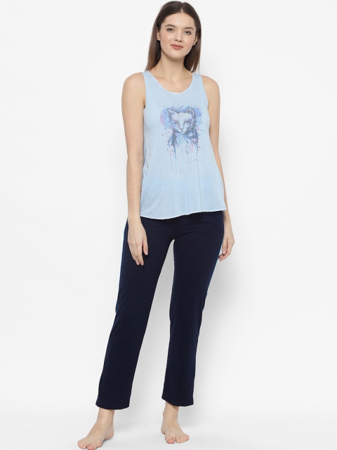 

VIMAL JONNEY Women Navy Blue Printed T-shirt with Trousers