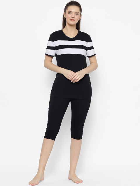 

VIMAL JONNEY Women Black & White Striped Night Suit