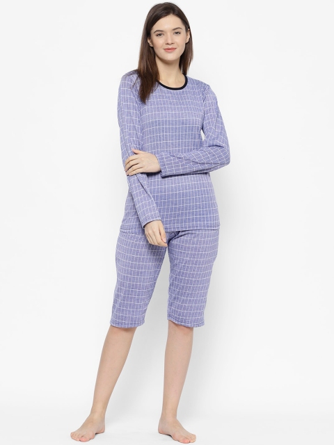 

VIMAL JONNEY Women Blue Checked Night Suit