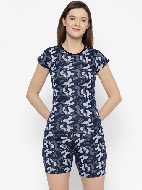 

VIMAL JONNEY Women Navy Blue & White Printed Night suit