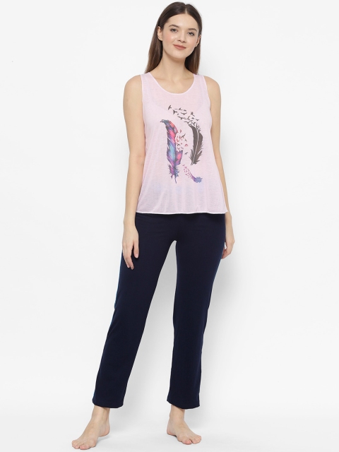 

VIMAL JONNEY Women Navy Blue & Pink Printed Night suit