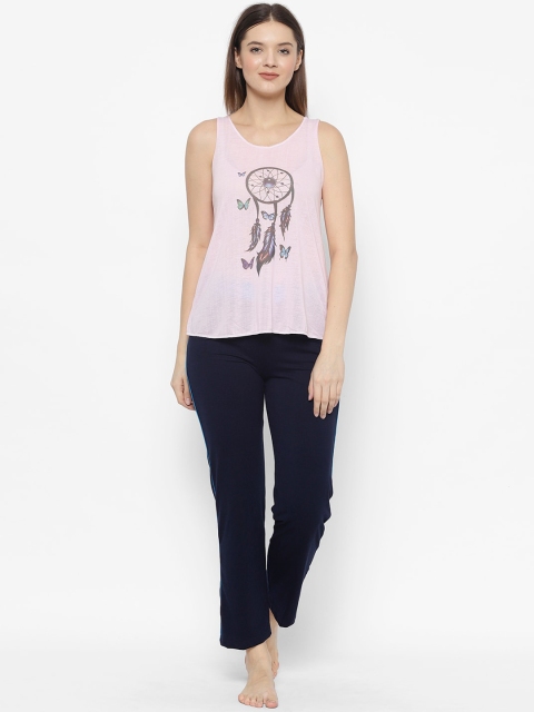 

VIMAL JONNEY Women Navy Blue & Pink Printed Night Suit