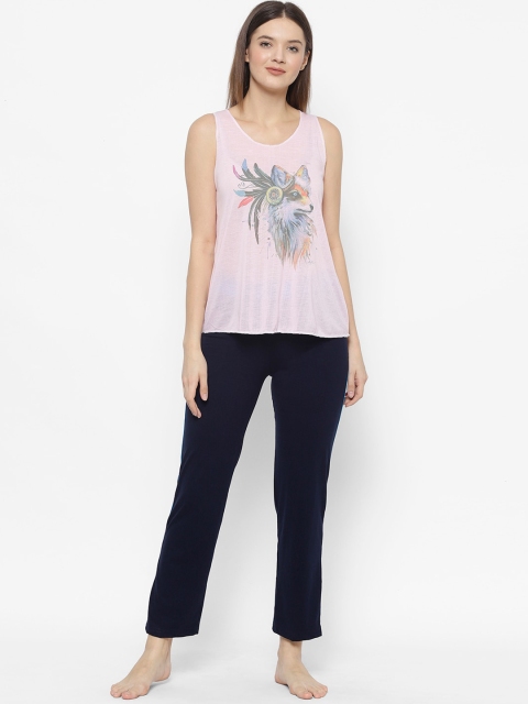 

Vimal Jonney Women Pink & Navy Blue Printed Tracksuit