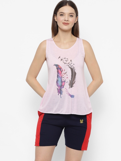 

VIMAL JONNEY Women Navy Blue & Pink Printed T-shirt with Shorts
