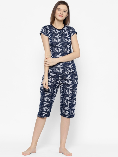 

VIMAL JONNEY Women Navy Blue & White Printed Night suit