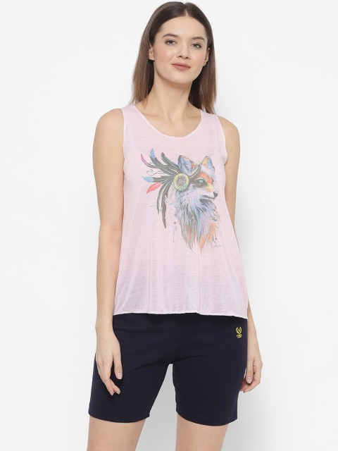 

VIMAL JONNEY Women Pink & Navy Blue Printed Night suit