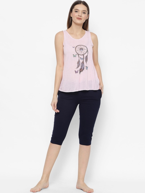 

VIMAL JONNEY Women Navy Blue & Pink Printed Night suit