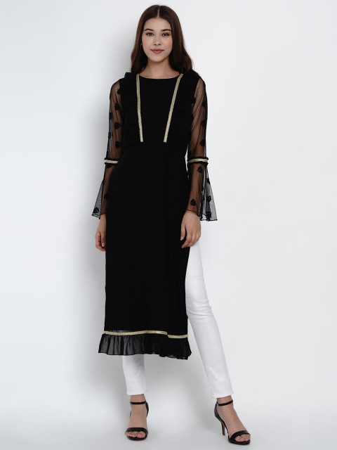 

Texco Women Black & Gold-Toned Kurta