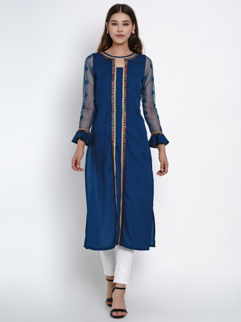 

Texco Women Lace Details Teal Blue Kurti
