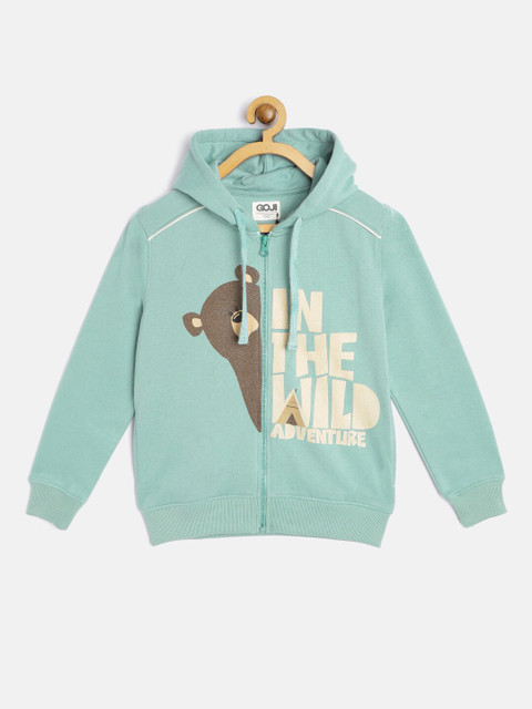

GOJI Unisex Kids Green Printed Hooded Sweatshirt