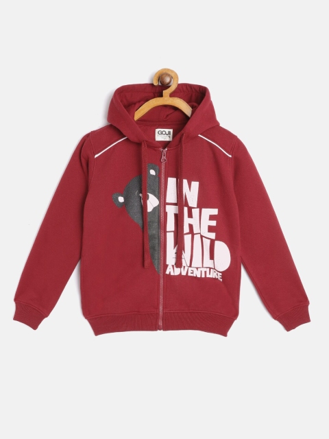 

GOJI Unisex Kids Maroon Printed Hooded Sweatshirt