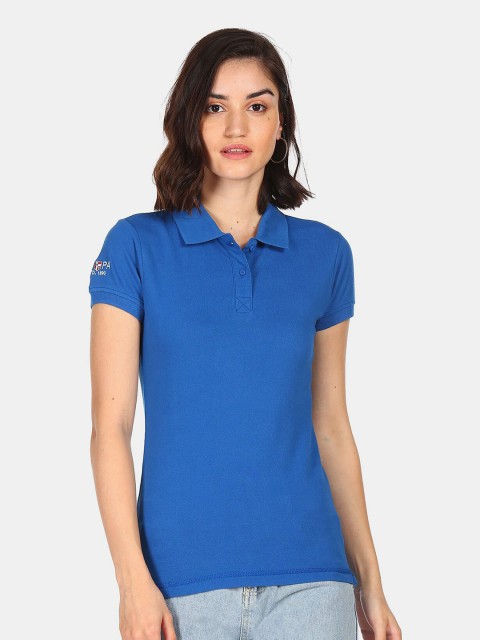 

U S Polo Assn Women Blue Polo Collar Solid T-shirt