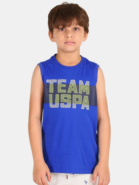 

U S Polo Assn Boys Blue Typography Printed Pockets T-shirt