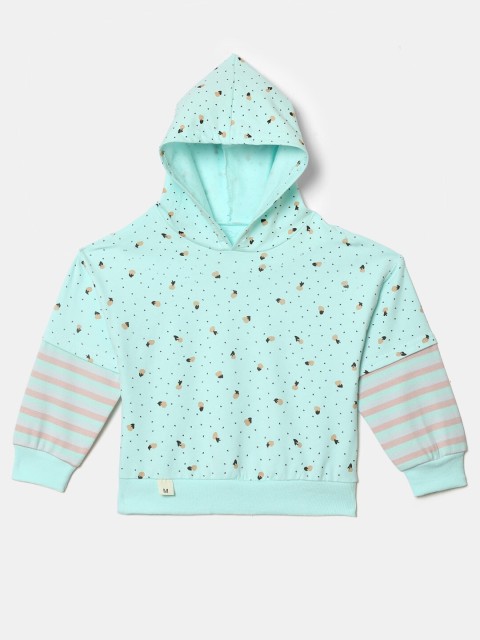 

Hopscotch Girls Blue Printed Hooded Sweatshirt