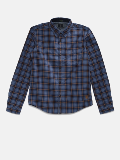 

Indian Terrain Boys Navy Blue & Mustard Yellow Regular Fit Checked Casual Shirt
