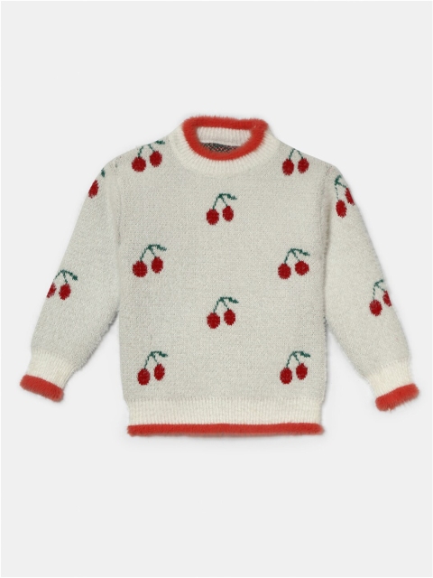 

Hopscotch Girls White & Red Printed Acrylic Pullover