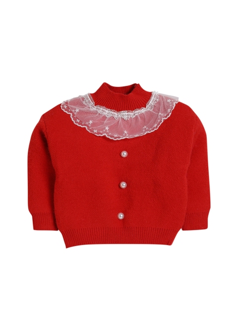 

Hopscotch Girls Red & White Acrylic Printed Pullover with Applique Detail