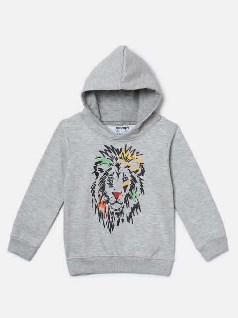 

Hopscotch Boys Grey Printed Hooded Sweatshirt