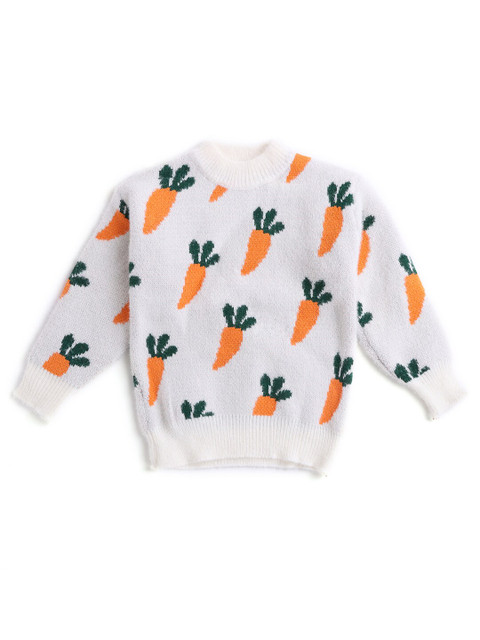 

Hopscotch Girls White & Orange Humour and Comic Printed Pullover