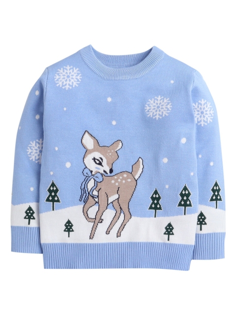 

Hopscotch Girls Blue & White Animal Printed Pullover