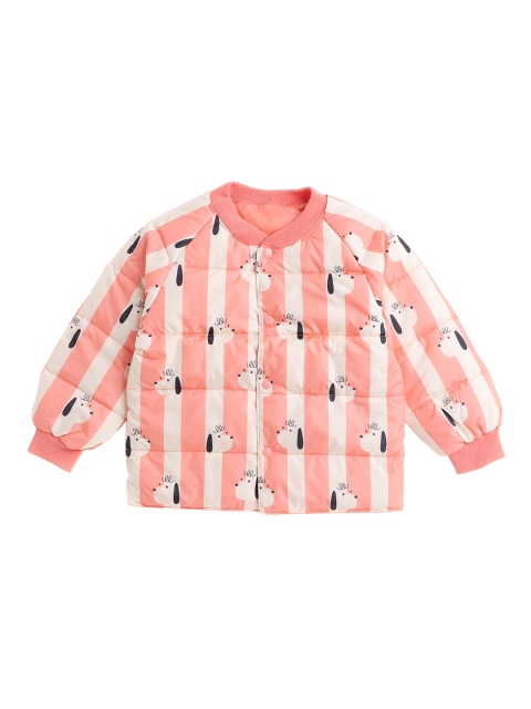 

Hopscotch Girls Peach-Coloured & White Striped Bomber Jacket