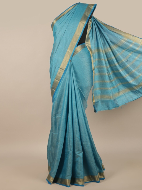 

Pothys Blue & Gold-Toned Zari Jute Silk Saree