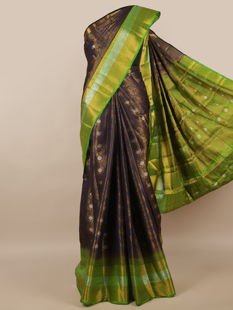 

Pothys Navy Blue & Green Ethnic Motifs Zari Jute Silk Saree