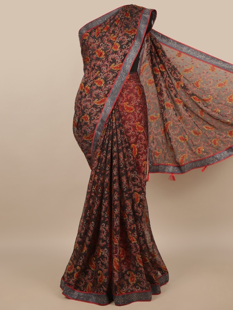 

Pothys Grey & Red Floral Poly Chiffon Saree