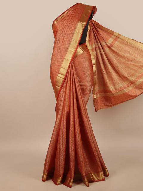 

Pothys Rust Printed Zari Jute Silk Saree