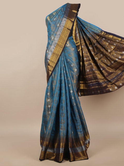 

Pothys Blue & Gold-Toned Ethnic Motifs Zari Jute Silk Saree