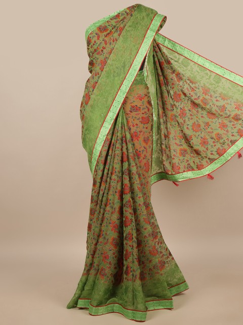 

Pothys Green & Red Floral Printed Zari Saree