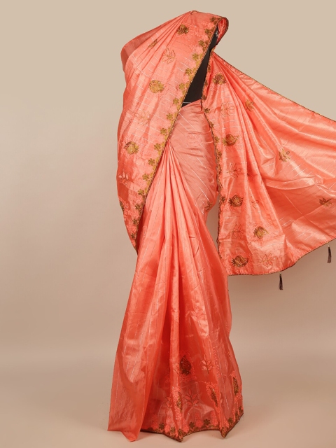 

Pothys Orange & Gold-Toned Floral Saree