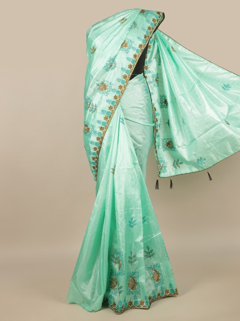 

Pothys Sea Green & Gold Striped Saree