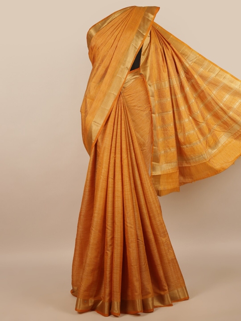 

Pothys Mustard & Gold-Toned Zari Jute Silk Saree