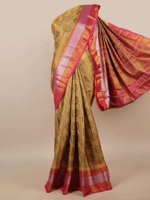 

Pothys Gold-Toned & Pink Woven Design Zari Jute Silk Saree