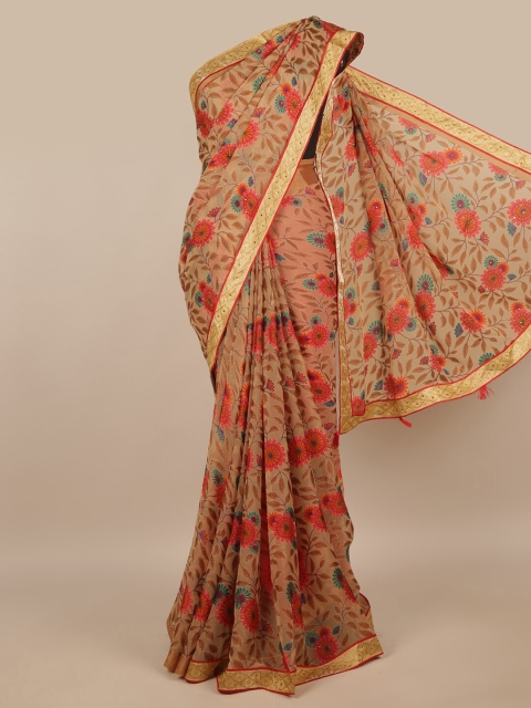 

Pothys Beige & Red Floral Poly Chiffon Saree