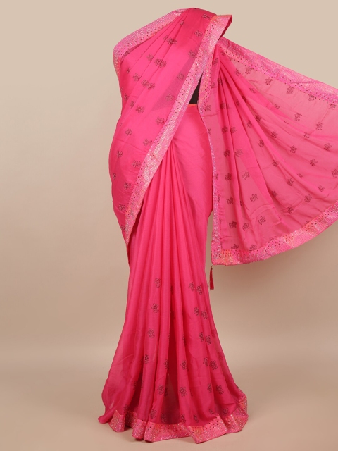 

Pothys Pink & Black Floral Embroidered Saree
