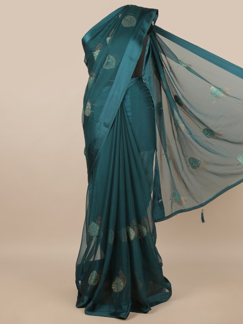 

Pothys Green & Gold-Toned Ethnic Motifs Sequinned Saree