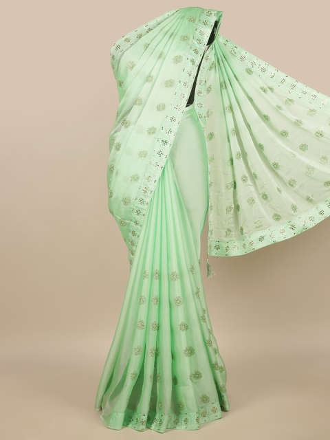 

Pothys Green & Gold-Toned Floral Poly Chiffon Saree