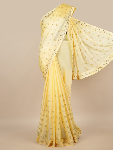 

Pothys Yellow Floral Beads and Stones Saree