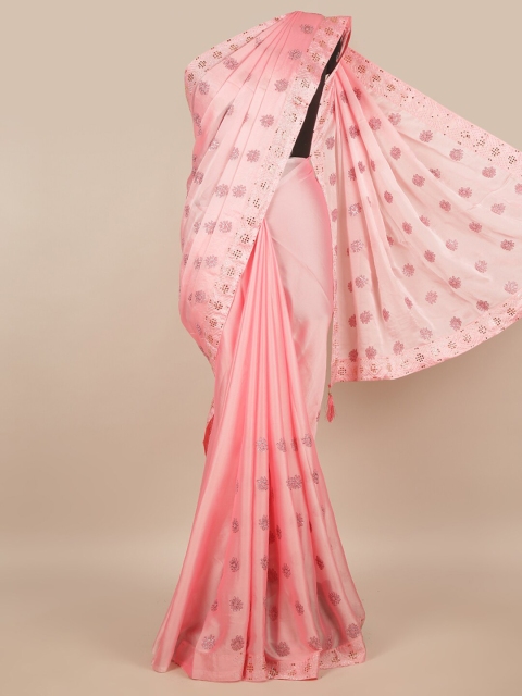 

Pothys Pink & Silver-Toned Embroidered Saree